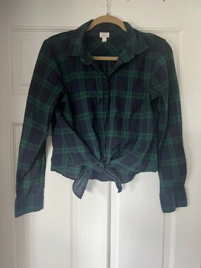 J. Crew Navy and Green Plaid Button Shirt